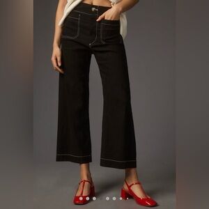 Anthropologie Maeve The Colette Crop wide-leg pant. Contrast-Stitch Edition